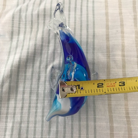Glass Dolphin Figure Hand Blown Turquoise And Cobalt Blue Swirl Art - Picture 7 of 9